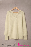 Beige Lace Scalloped V-Neck Side Split Loose Sweater