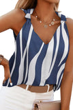 Abstract Striped V Neck Knotted Straps Tank Top
