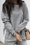 Casual Slit Side Button Long Sleeves Sweatshirt