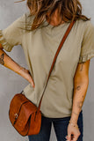 Khaki Solid Ruffled Short Sleeve T-shirt