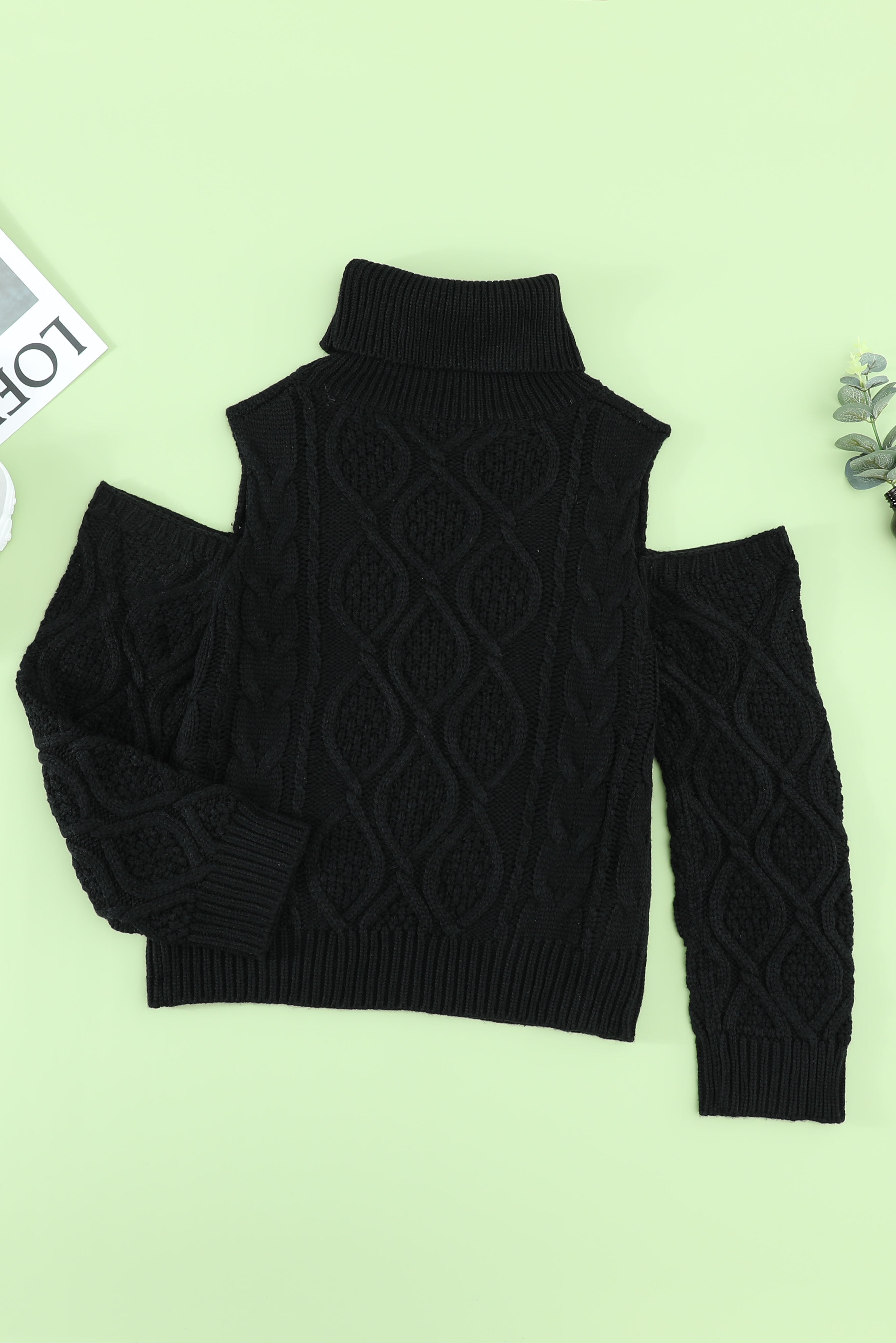 Turtleneck Cold Shoulder Textured Sweater