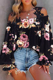 Floral Print Lace Patchwork Loose Cold Shoulder Blouse