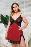 Satin Lace Splicing Spaghetti Straps Plus Size Lingerie