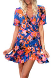 Wrapped Tie-dye Print Ruffled Dress