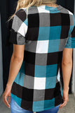 Plaid Pattern V Neck Short Sleeve Top