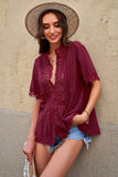 Crochet Hollow-out Lace Splicing Short Sleeve Top