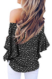 Polka Dot 3/4 Bell Sleeve Off Shoulder Front Tie Knot Top