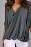 Light Gray Wrap Hi-lo Hem Blouse