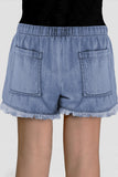 Light Blue Mid Rise Pockted Raw Hem Little Girl Denim Shorts