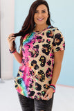 Multicolor Leopard Tie Dye Splicing T-shirt