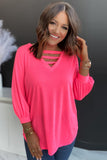 Strappy V Neck Long Sleeve Top