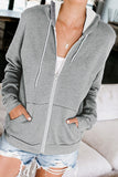 Long Sleeve Zipped Front Pocketed Hoodie with Fleece