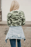 Long Sleeve Cutout V Neck Camo Top