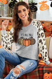 Animal Print Sleeve Halloween Pumpkin Raglan Top