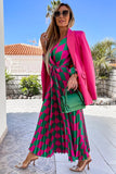color Rhombus Contrast Color Block Belted Maxi Dress