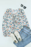 Green Floral Print Lace Up Blouse