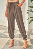 Drawstring Elastic Waist Pull-on Casual Pants with Pockets