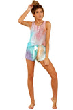 Multicolor Tie-dye Knit Sleeveless Shorts Pajamas Set