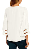 V Lace Neckline 3/4 Bell Mesh Sleeves Blouse
