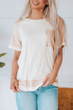 Apricot Sequin Contrast Pocket Tee