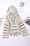 color Striped Knit Kangaroo Pocket Hooded Sweater