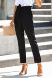 Black Casual Paperbag Waist Straight Leg Pants with Belt