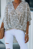 Kimono Sleeves Draped Leopard Blouse