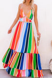 Crochet Insert Multicolor Striped Maxi Dress