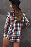 Multicolor Plaid Print Leopard Trim Shirt Jacket