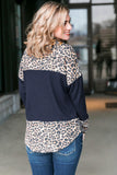 Cowl Neck Colorblock Leopard Splicing Plus Size Sweatshirt