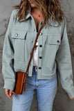 Sky Blue Waffle Knit Buttons Cropped Jacket with Pockets
