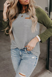 Raglan Sleeve Splicing Striped Top with Pocket