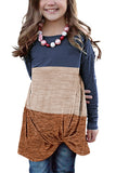 Little Girls Twisted Knot Color Block Long Sleeve Top