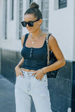Ribbed Knit Henley Crop Tank
