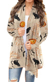 Khaki Open-front Print Halloween Knitted Cardigan