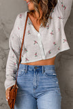 Gray Floral Cropped Sweater Cardigan