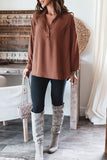 Brown Buttoned Drop Shoulder Bishop Sleeve Shirt