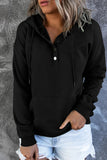 Black Snap Button Pullover Hoodie with Pocket