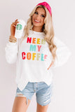 Need My Coffee Pocketed Pullover White Sweatshirt