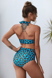 Halter V Neck Leopard High Waist Bikini