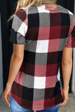 Plaid Pattern V Neck Short Sleeve Top