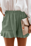 Khaki High Waist Pocketed Ruffle Shorts