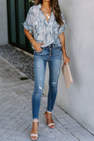 Printed Pocket Short Sleeve Blouse