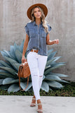 Rolled Sleeve Buttoned Denim Shirt with Pocket