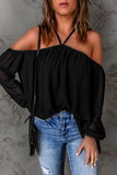 Black Halter Neck Off-shoulder Blouse
