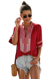 Elbow Length Sleeves Front Embroidery Blouse