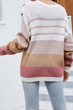 Slouchy Buttoned Shoulder Colorblock Sweater