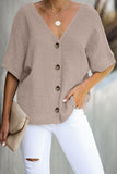 V Neck Button Front Crinkled Blouse