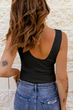 Black Lace Crochet Rib Knit Sleeveless V Neck Bodysuit