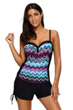 Spaghetti Straps Ruched Top and Drawstring Boy Shorts Tankini